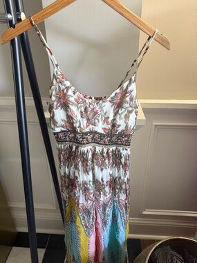 Anthropologie White Floral Maxi Dress with Yellow & Blue Accents